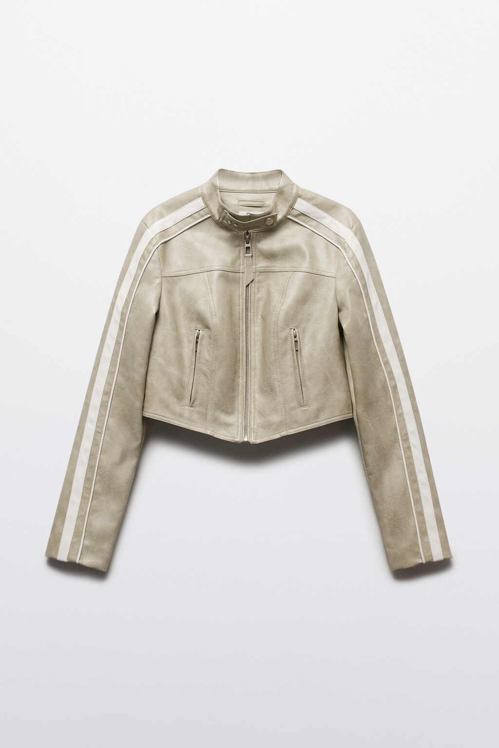 Куртка в байкерском стиле с лампасами - цвет бежевый - 9