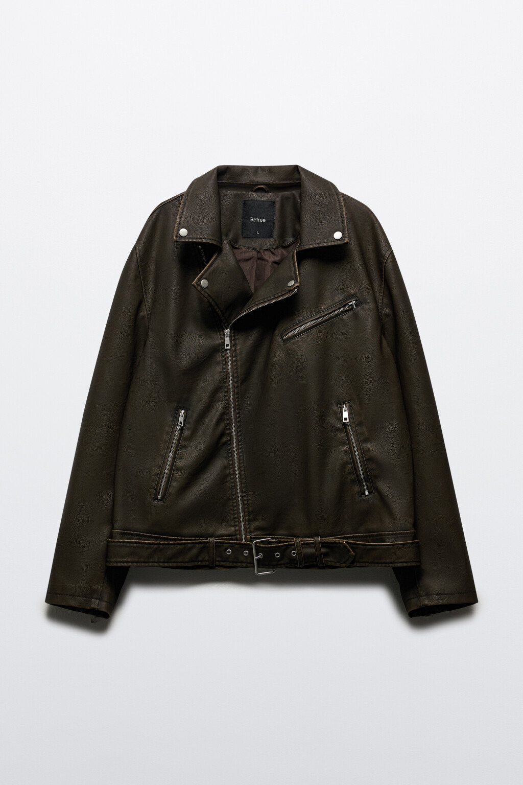 Куртка-косуха с ремнем и вареным эффектом - цвет коричневый - 8