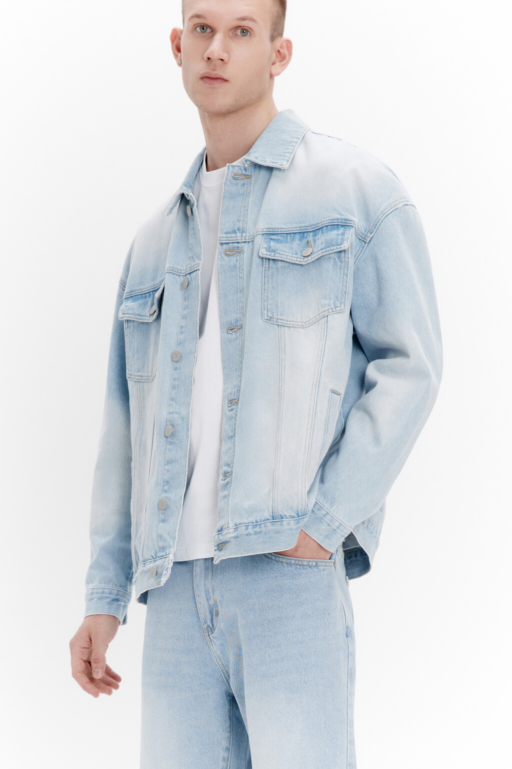 Куртка-рубашка джинсовая с карманами - цвет голубой - 1