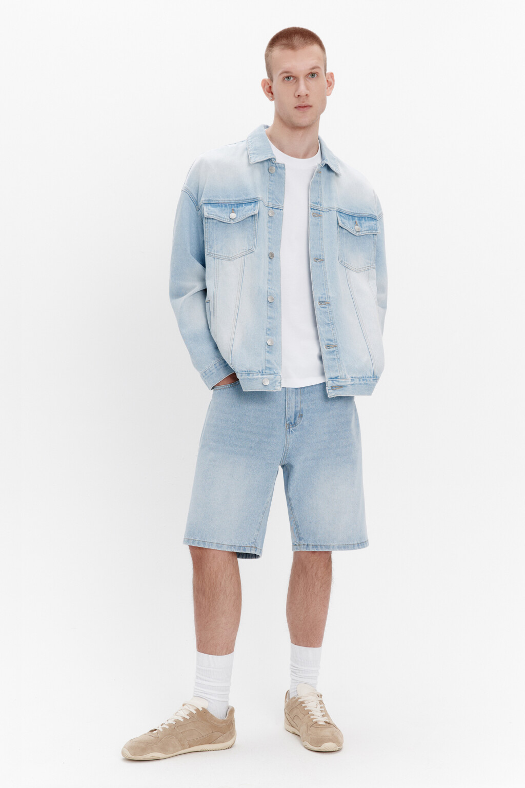 Куртка-рубашка джинсовая с карманами - цвет голубой - 5