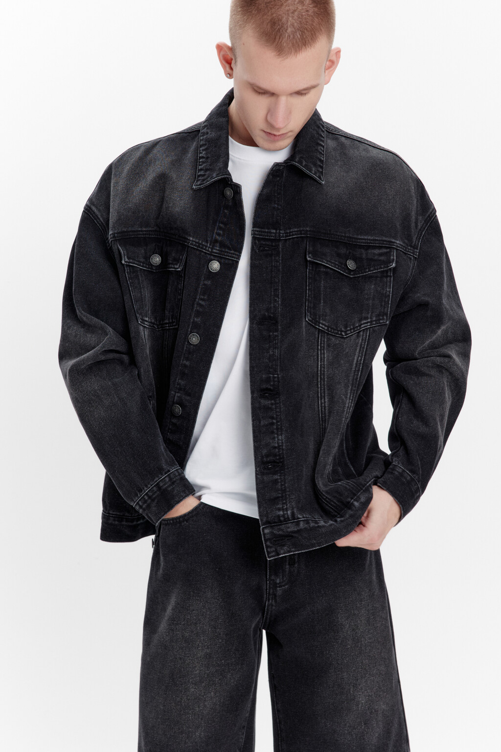 Куртка-рубашка джинсовая с карманами - цвет серый - 1