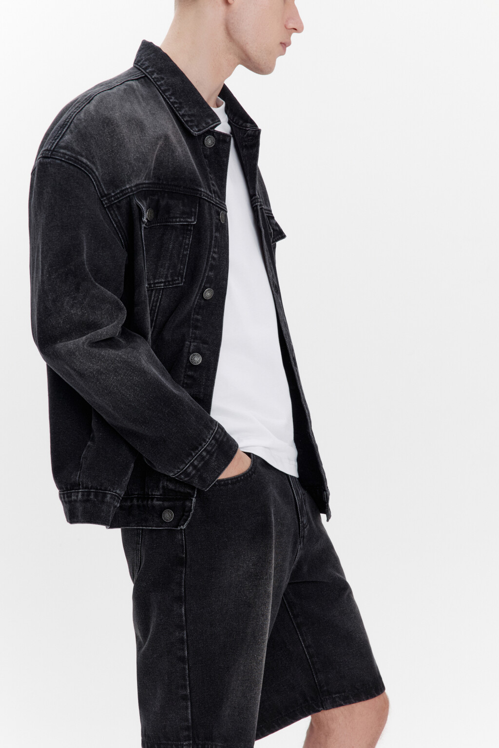 Куртка-рубашка джинсовая с карманами - цвет серый - 2