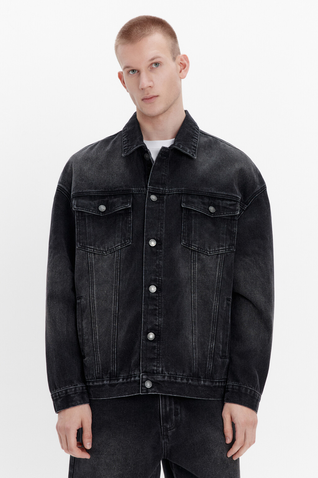 Куртка-рубашка джинсовая с карманами - цвет серый - 3