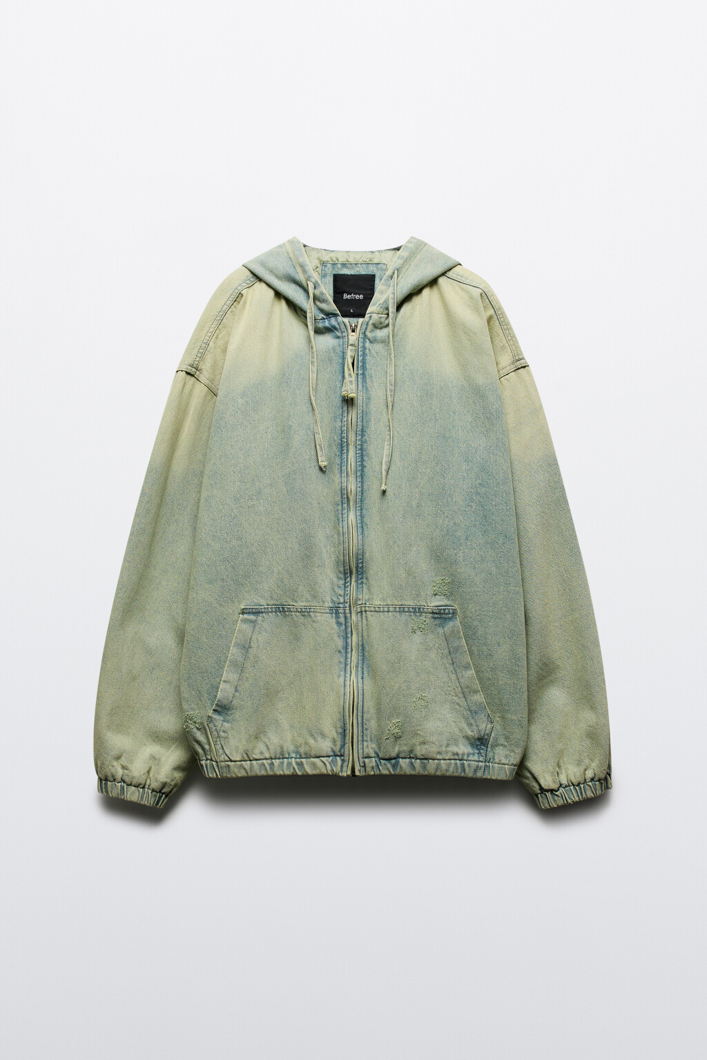 Куртка джинсовая на молнии с капюшоном - цвет зеленый - 9