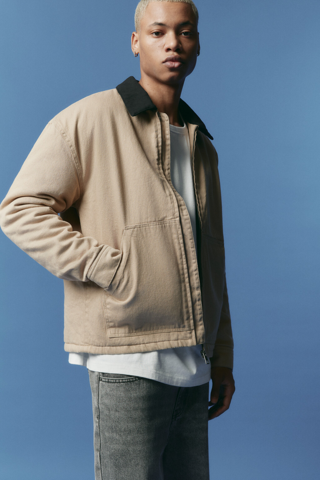 Куртка джинсовая утепленная на молнии - цвет бежевый - 2