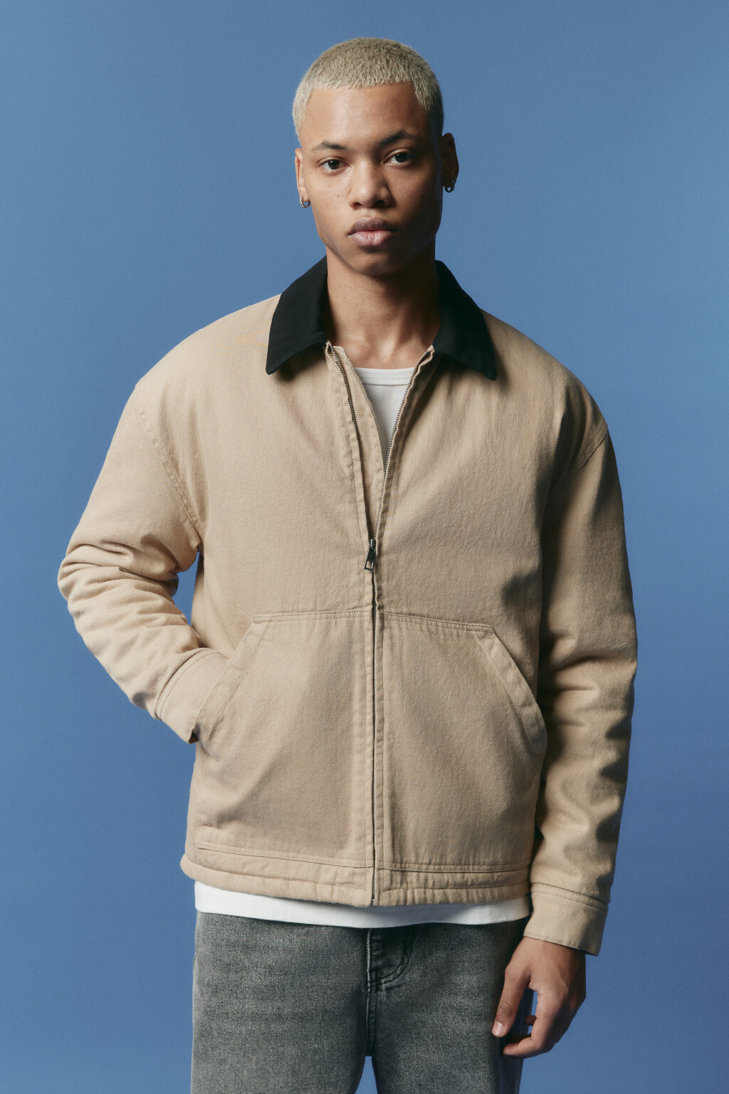 Куртка джинсовая утепленная на молнии - цвет бежевый - 3