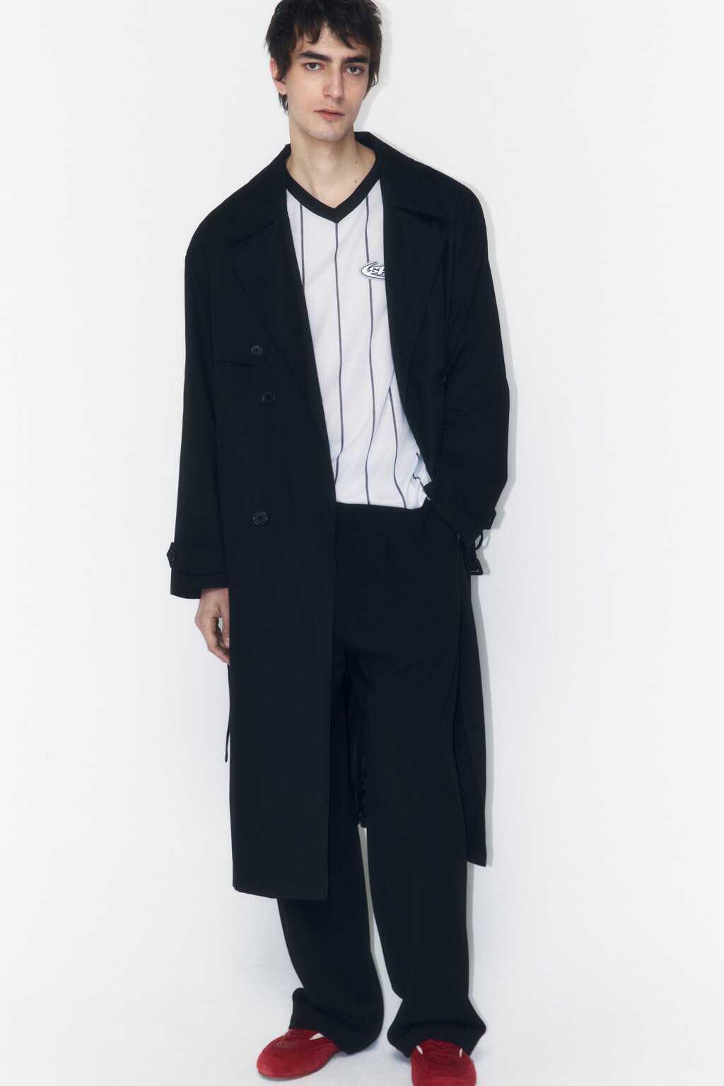 Плащ-тренчкот двубортный с поясом - цвет черный - 1