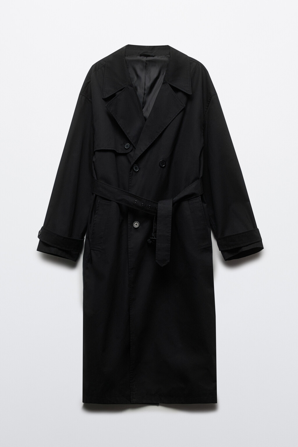 Плащ-тренчкот двубортный с поясом - цвет черный - 8