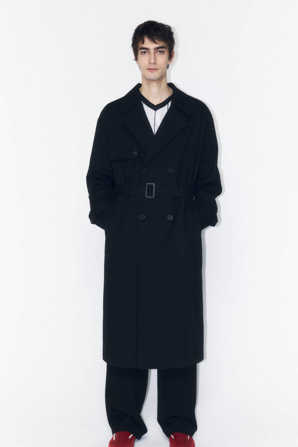 Плащ-тренчкот двубортный с поясом - цвет черный - 2