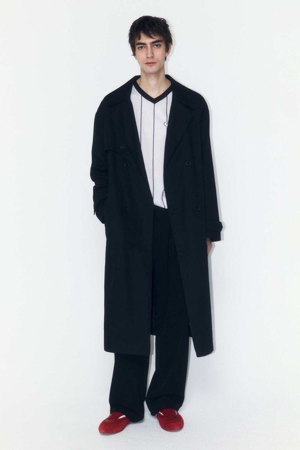 Плащ-тренчкот двубортный с поясом - цвет черный - 4