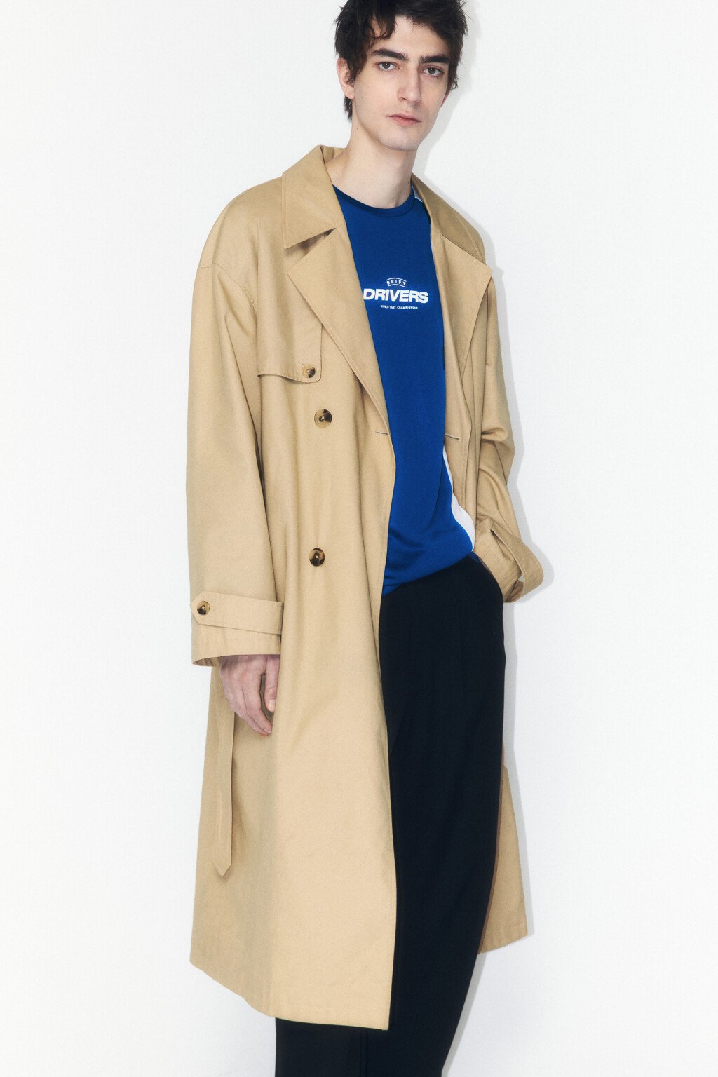 Плащ-тренчкот двубортный с поясом - цвет бежевый - 1