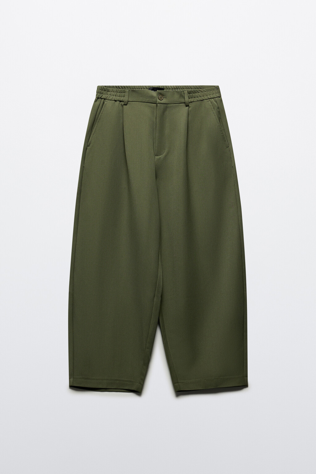 Брюки-бананы костюмные с резинкой на поясе - цвет зеленый - 7