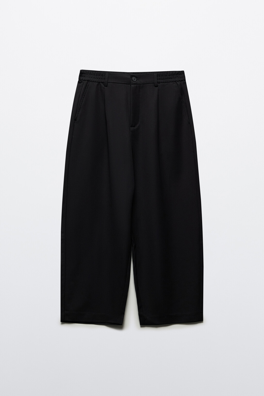 Брюки-бананы костюмные с резинкой на поясе - цвет черный - 8