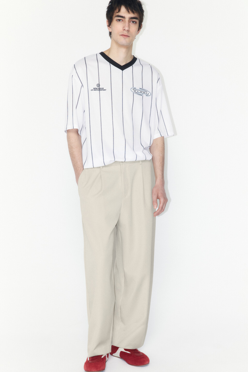 Брюки-бананы костюмные с резинкой на поясе - цвет бежевый - 1