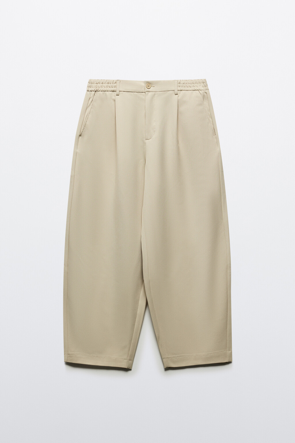 Брюки-бананы костюмные с резинкой на поясе - цвет бежевый - 8