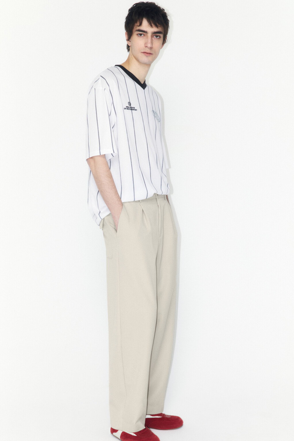 Брюки-бананы костюмные с резинкой на поясе - цвет бежевый - 2