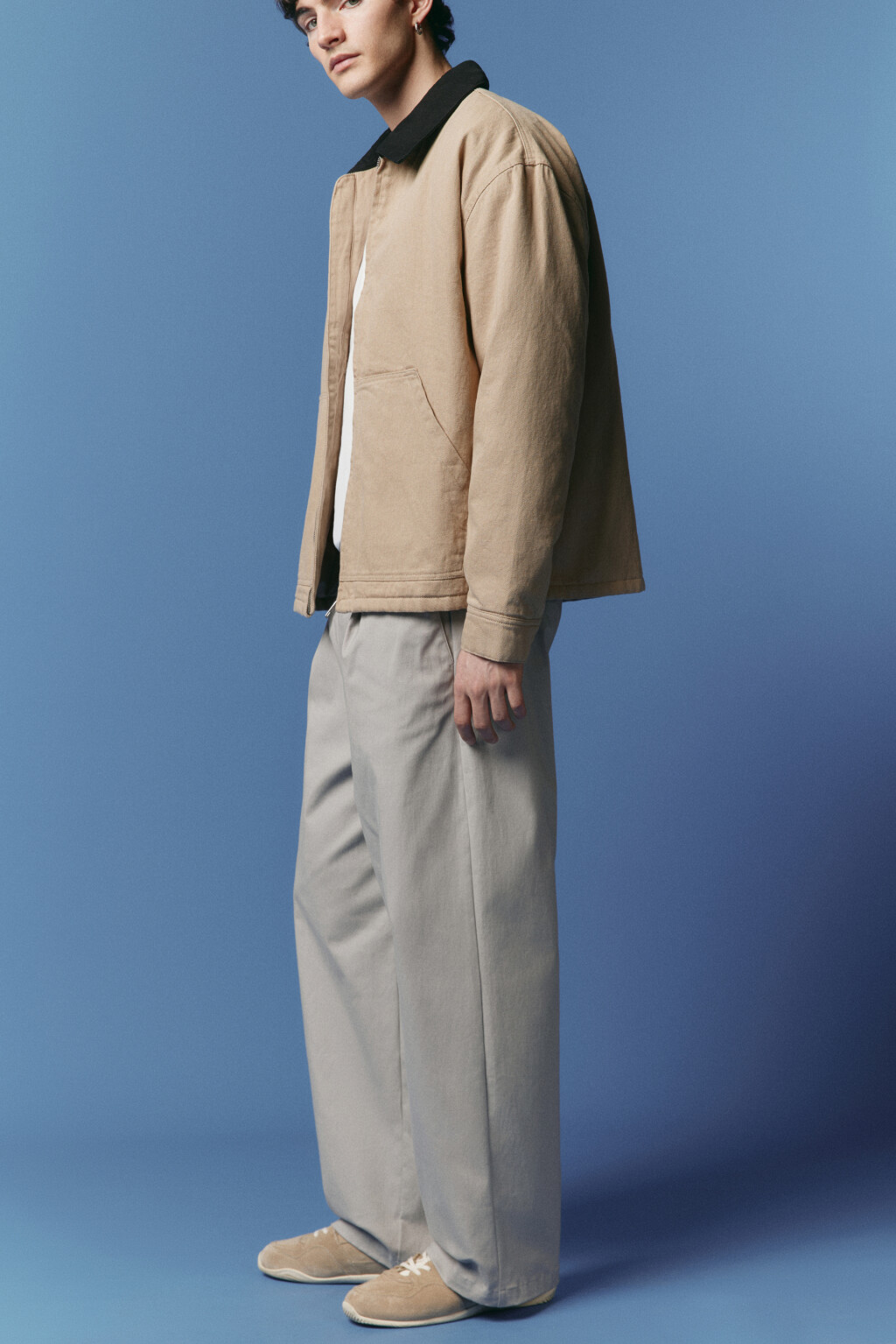 Брюки широкие хлопковые с поясом-резинкой - цвет серый - 1