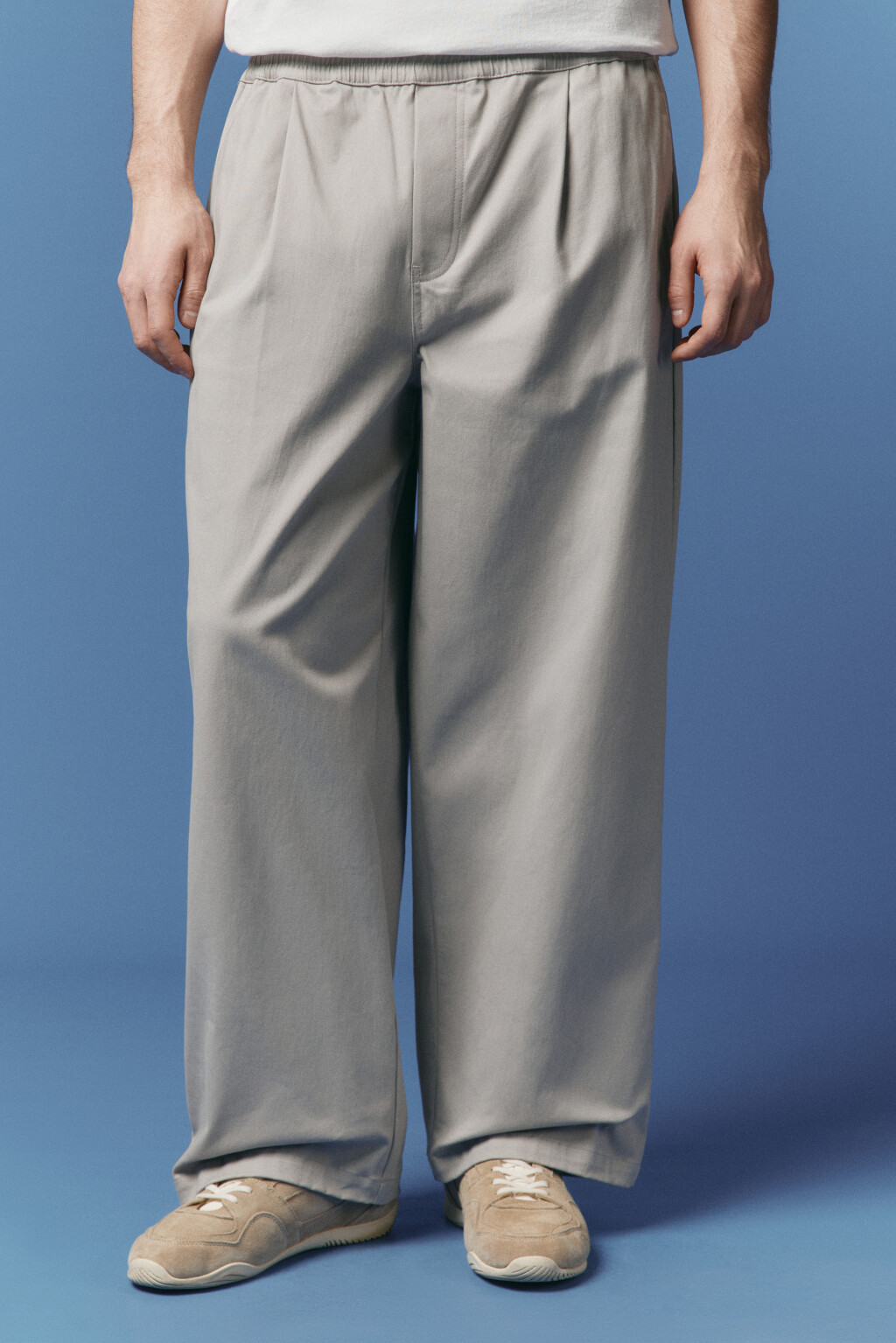 Брюки широкие хлопковые с поясом-резинкой - цвет серый - 2