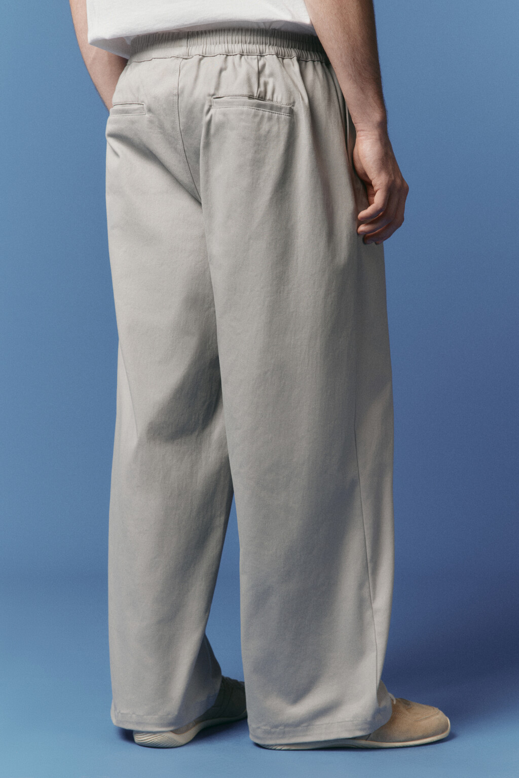 Брюки широкие хлопковые с поясом-резинкой - цвет серый - 3