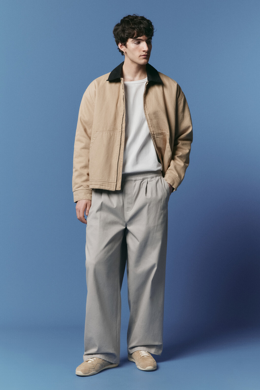 Брюки широкие хлопковые с поясом-резинкой - цвет серый - 4