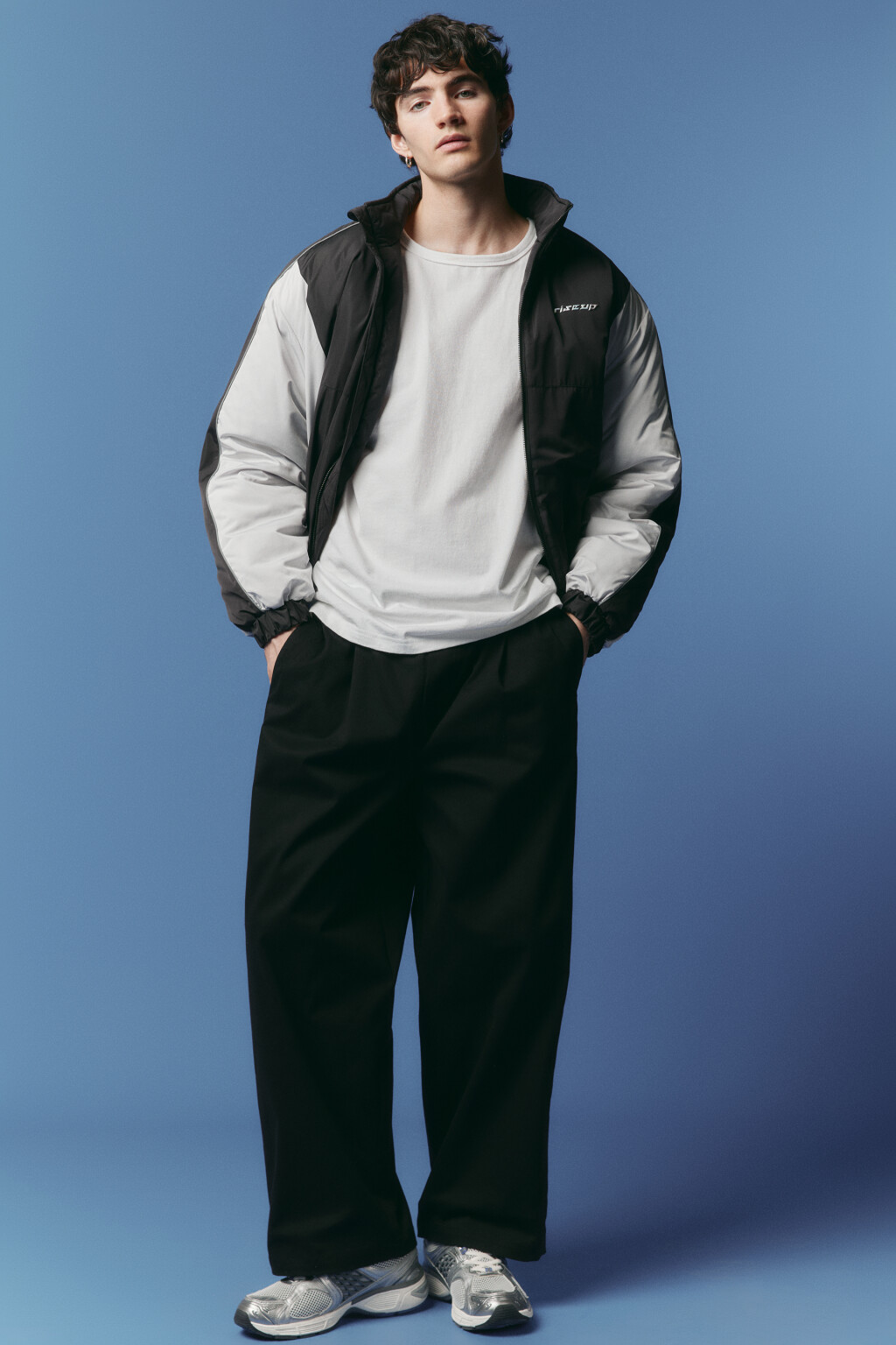 Брюки широкие хлопковые с поясом-резинкой - цвет черный - 1