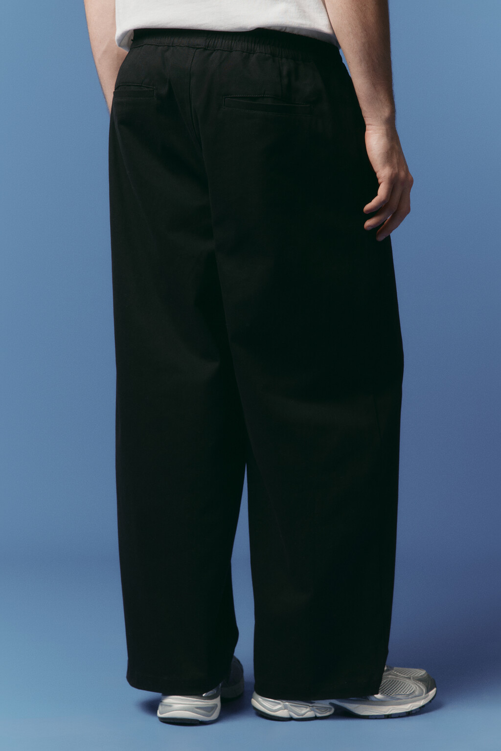 Брюки широкие хлопковые с поясом-резинкой - цвет черный - 3