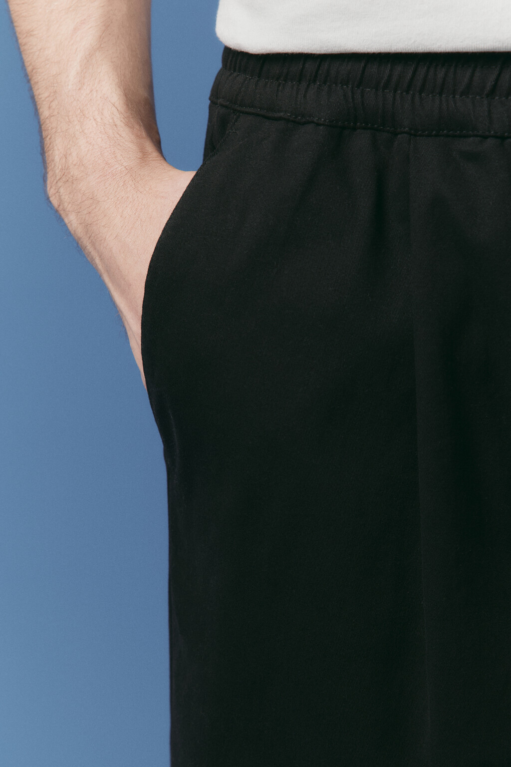 Брюки широкие хлопковые с поясом-резинкой - цвет черный - 6