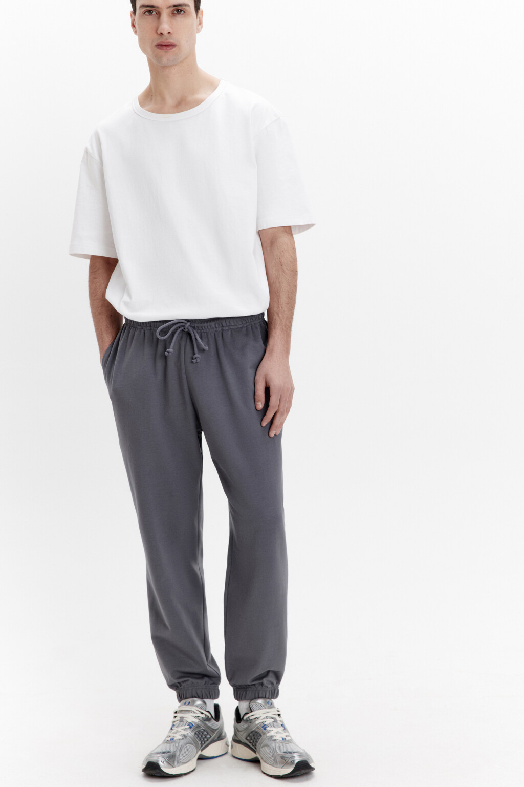 Брюки-джоггеры из хлопкового текстиля - цвет серый - 1