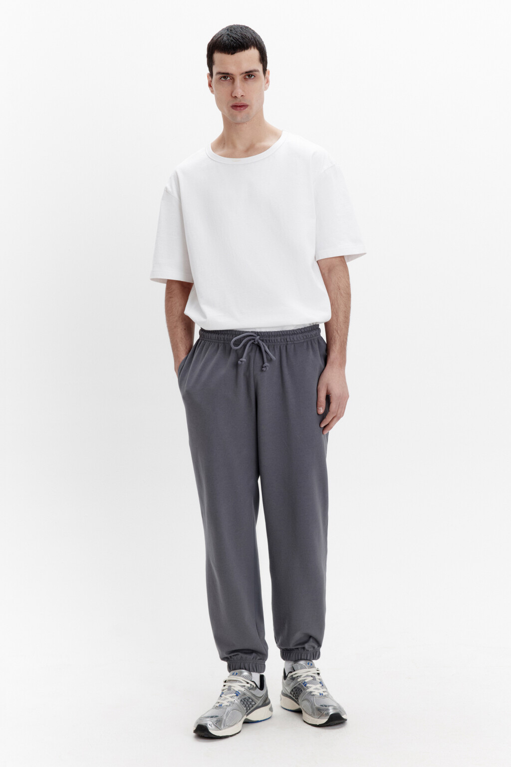 Брюки-джоггеры из хлопкового текстиля - цвет серый - 4