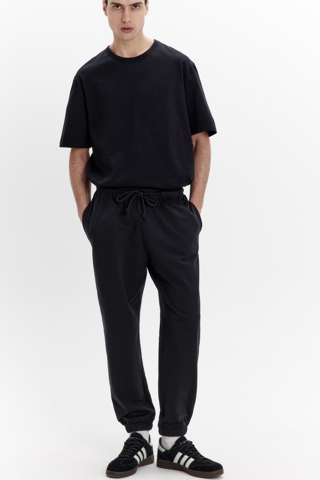 Брюки-джоггеры из хлопкового текстиля - цвет черный - 1