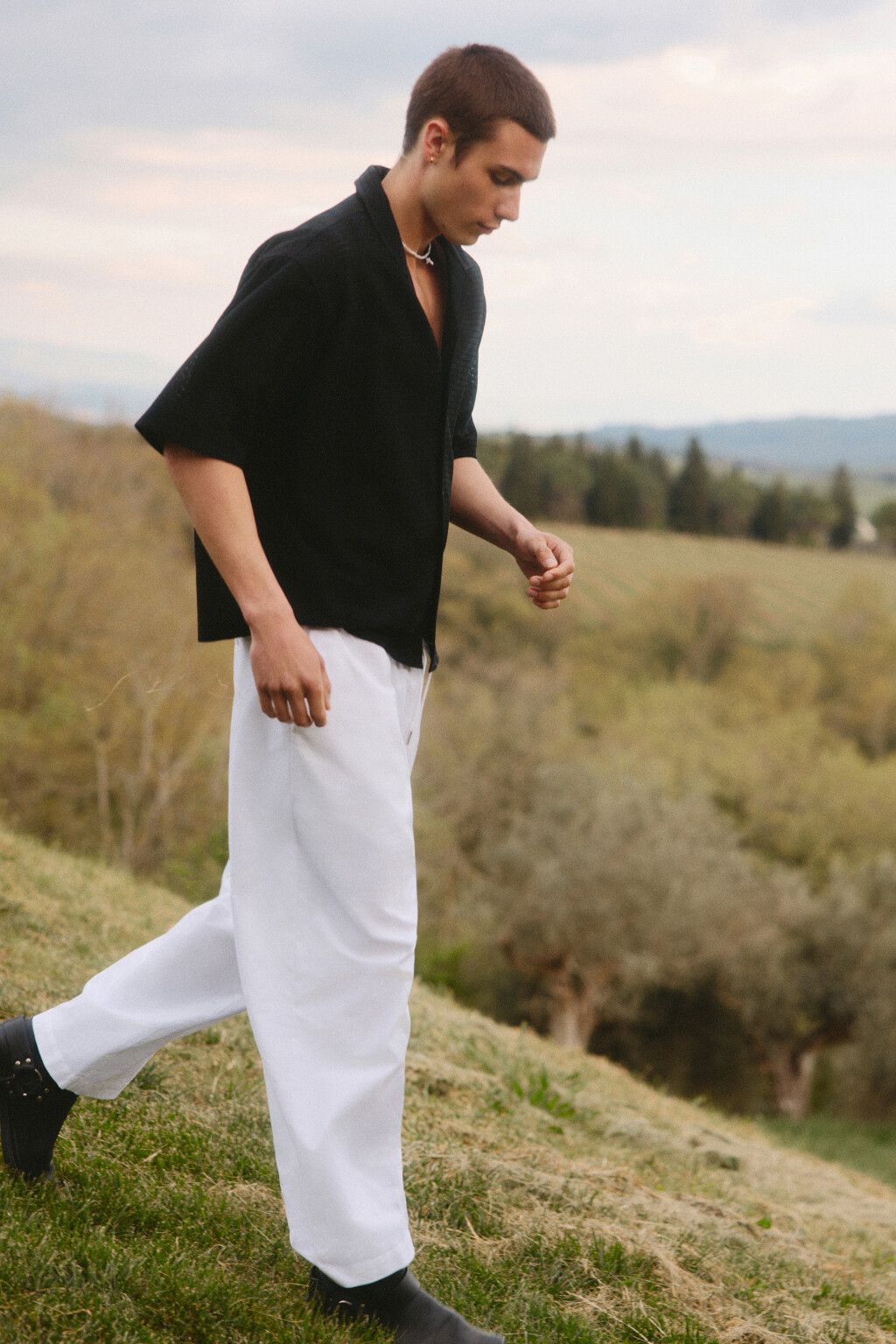 Брюки льняные с поясом на завязках - цвет белый - 8