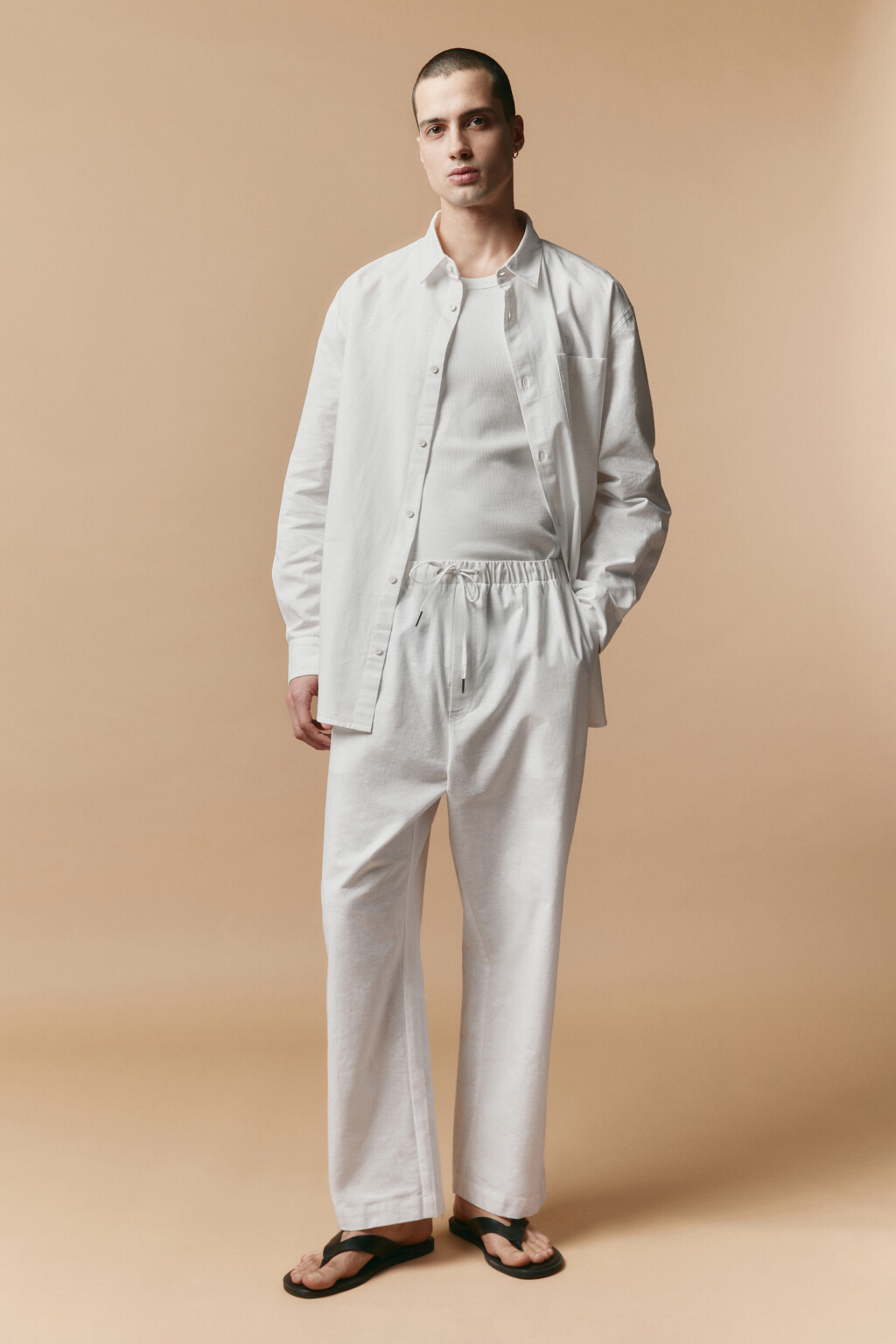 Брюки льняные с поясом на завязках - цвет белый - 5