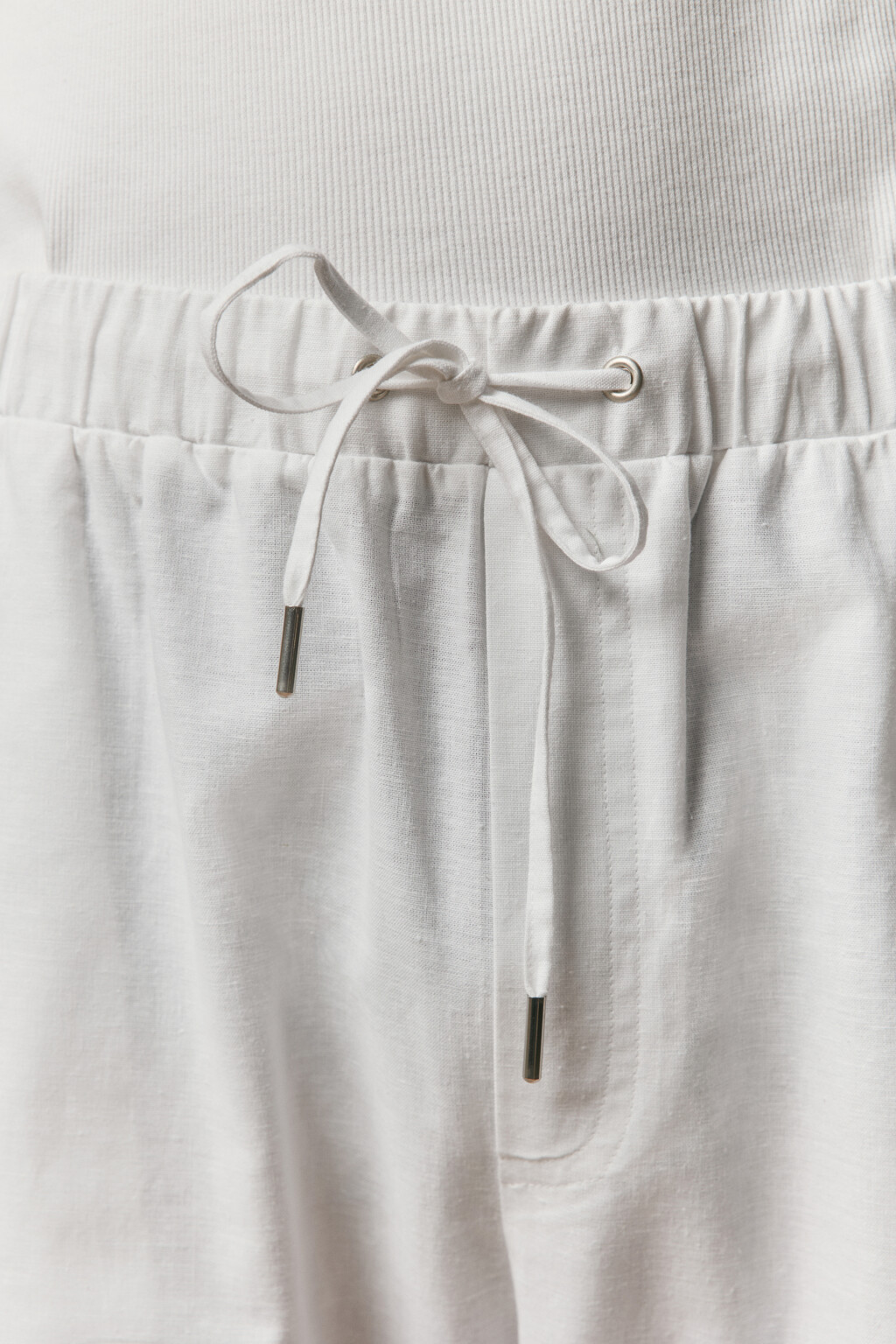Брюки льняные с поясом на завязках - цвет белый - 6