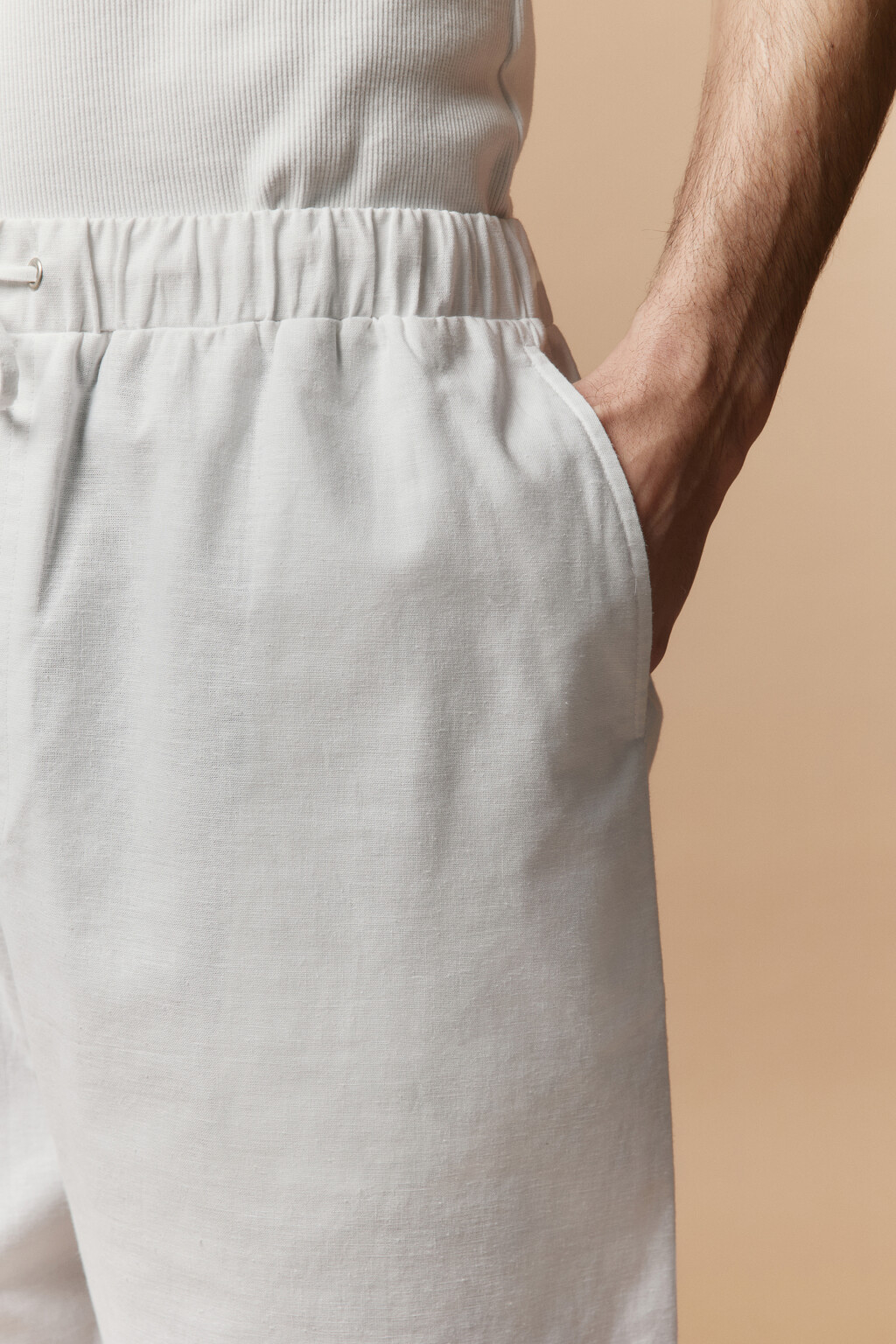 Брюки льняные с поясом на завязках - цвет белый - 7