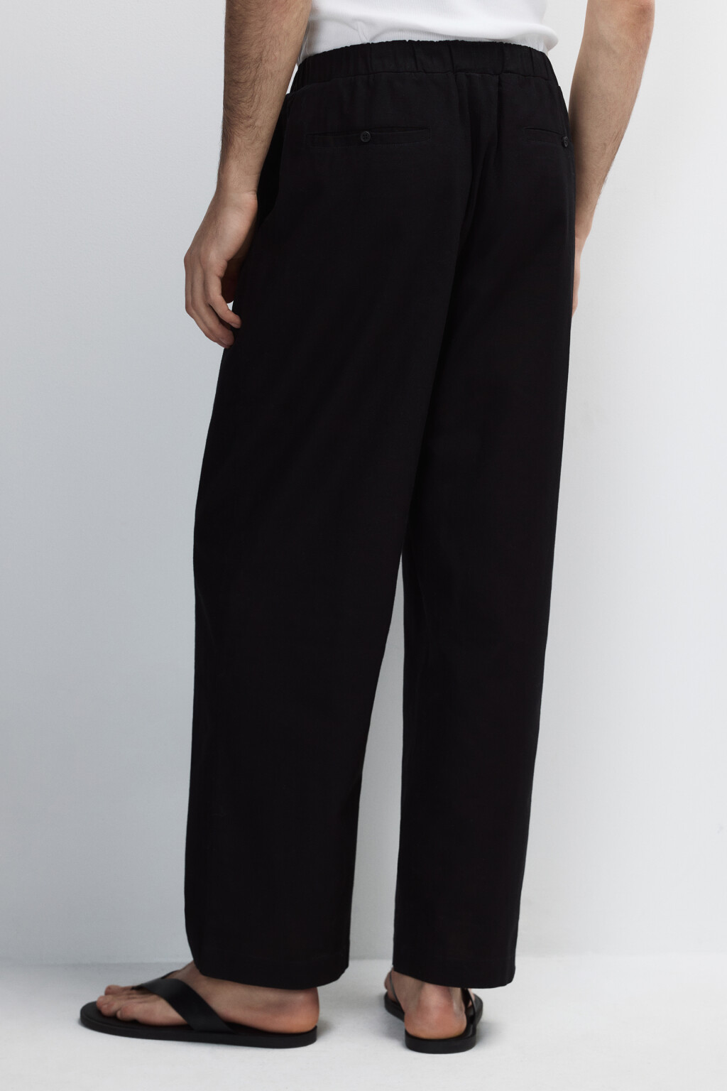 Брюки льняные с поясом на завязках - цвет черный - 3