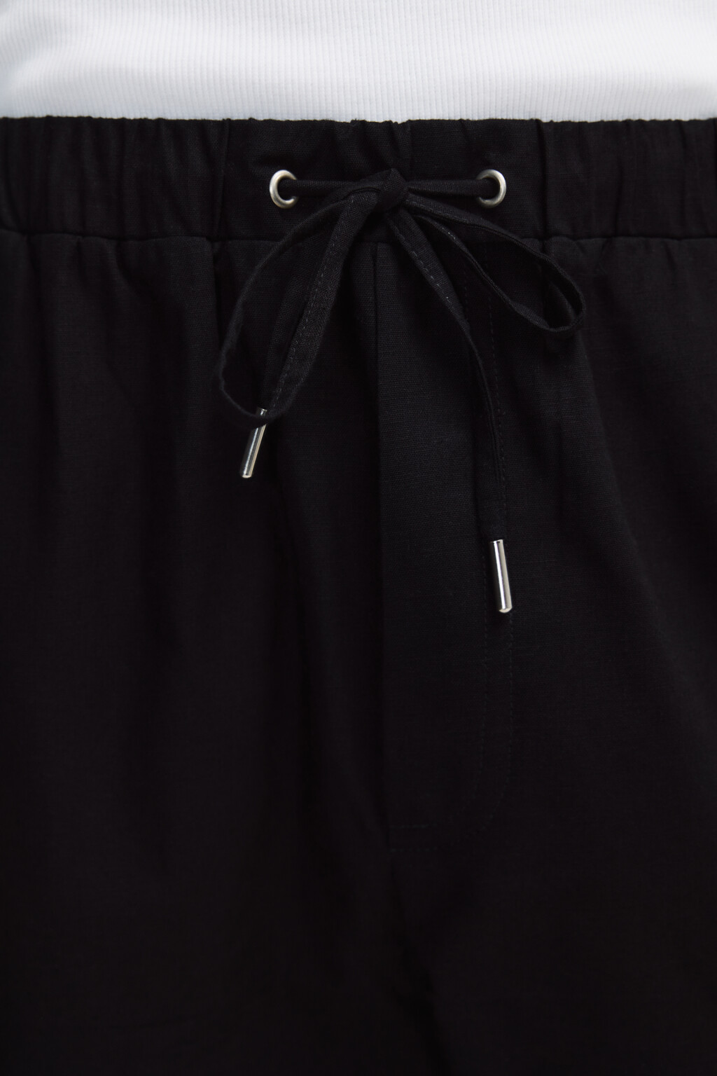 Брюки льняные с поясом на завязках - цвет черный - 5