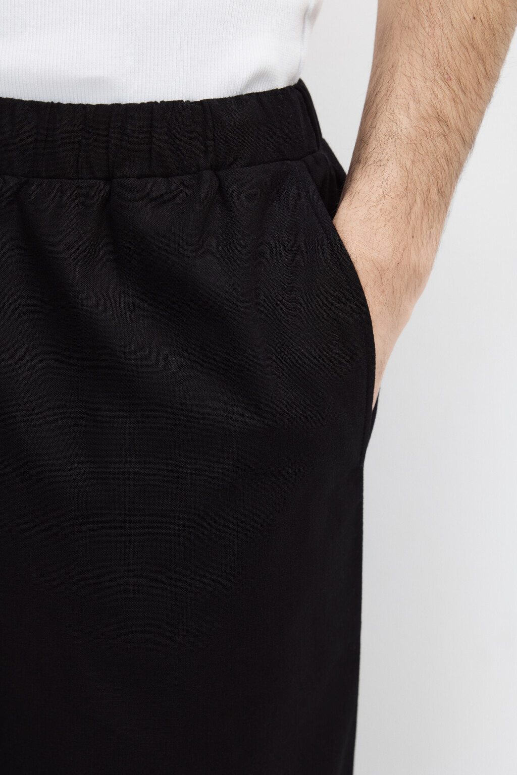 Брюки льняные с поясом на завязках - цвет черный - 6