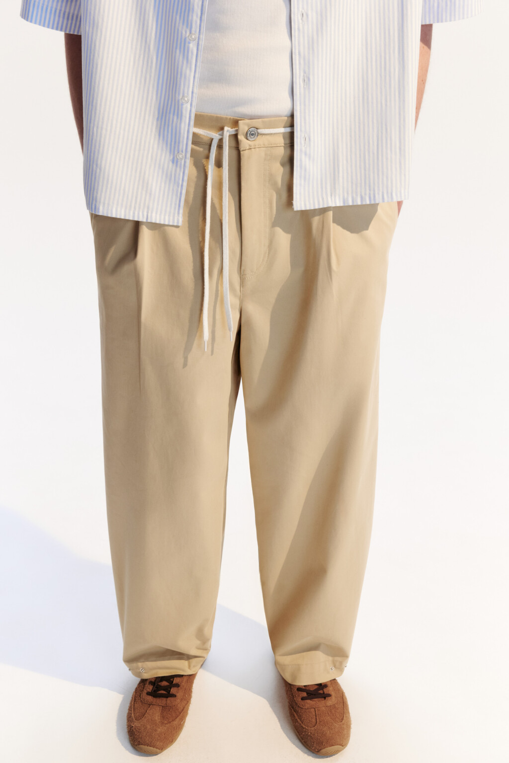 Брюки-бананы хлопковые широкие - цвет бежевый - 1