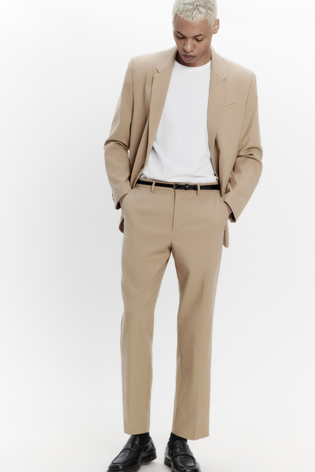 Брюки костюмные зауженные - цвет бежевый - 1