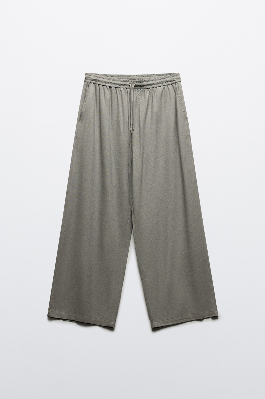 Брюки широкие льняные на завязках - цвет серый - 6