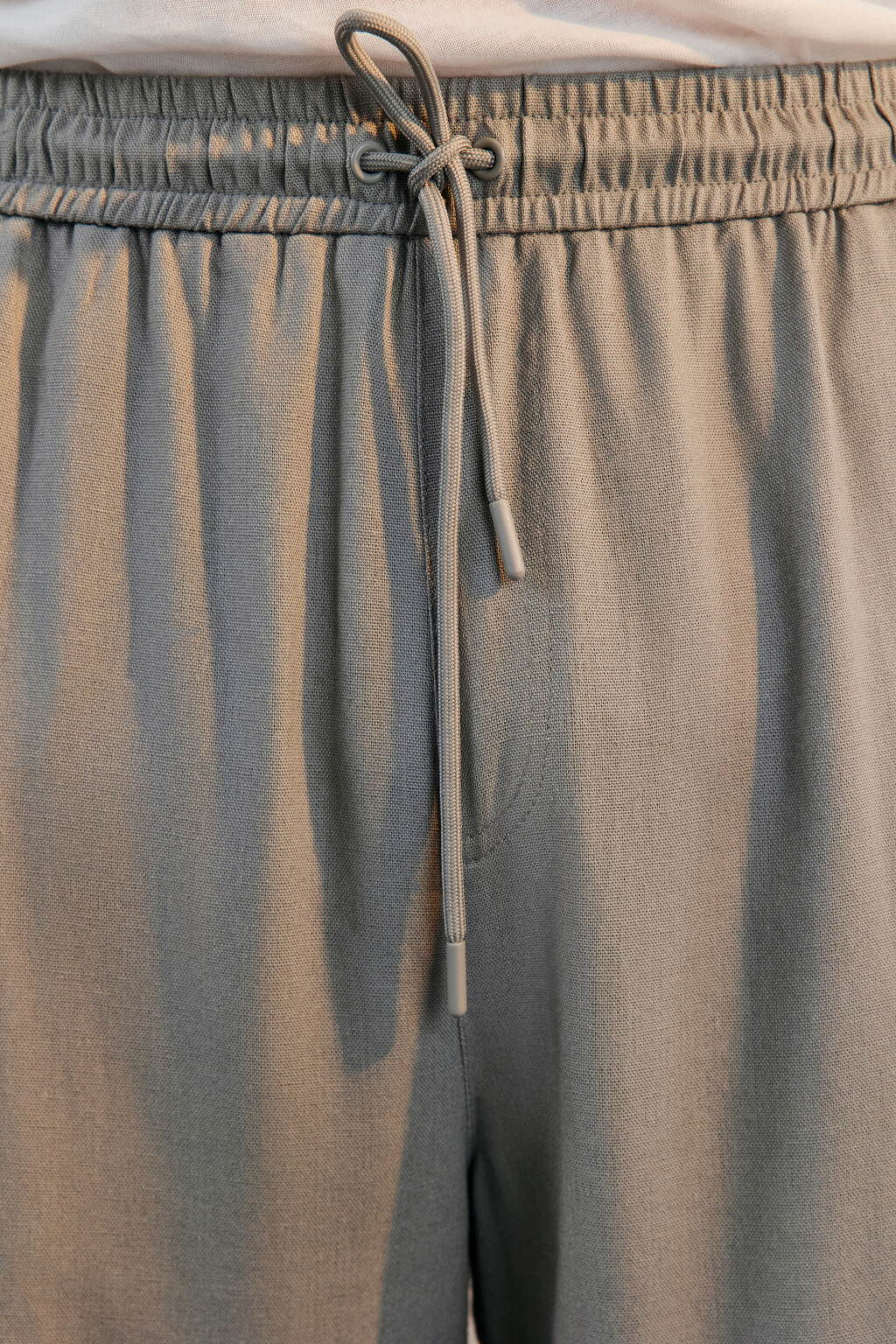 Брюки широкие льняные на завязках - цвет серый - 4