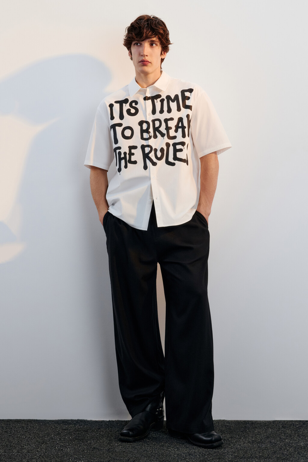 Брюки широкие льняные на завязках - цвет черный - 1