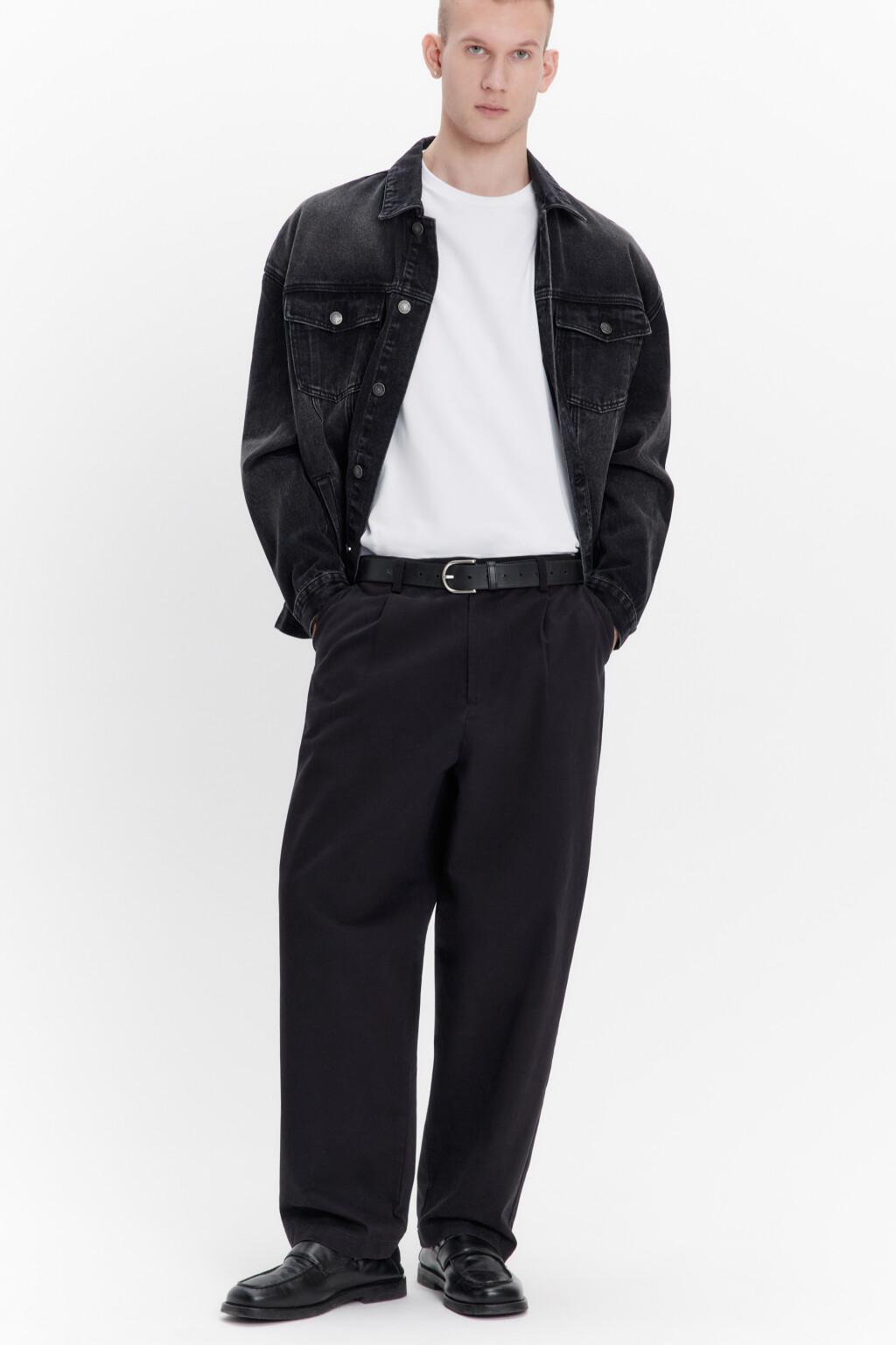 Брюки прямые из хлопкового текстиля - цвет черный - 1