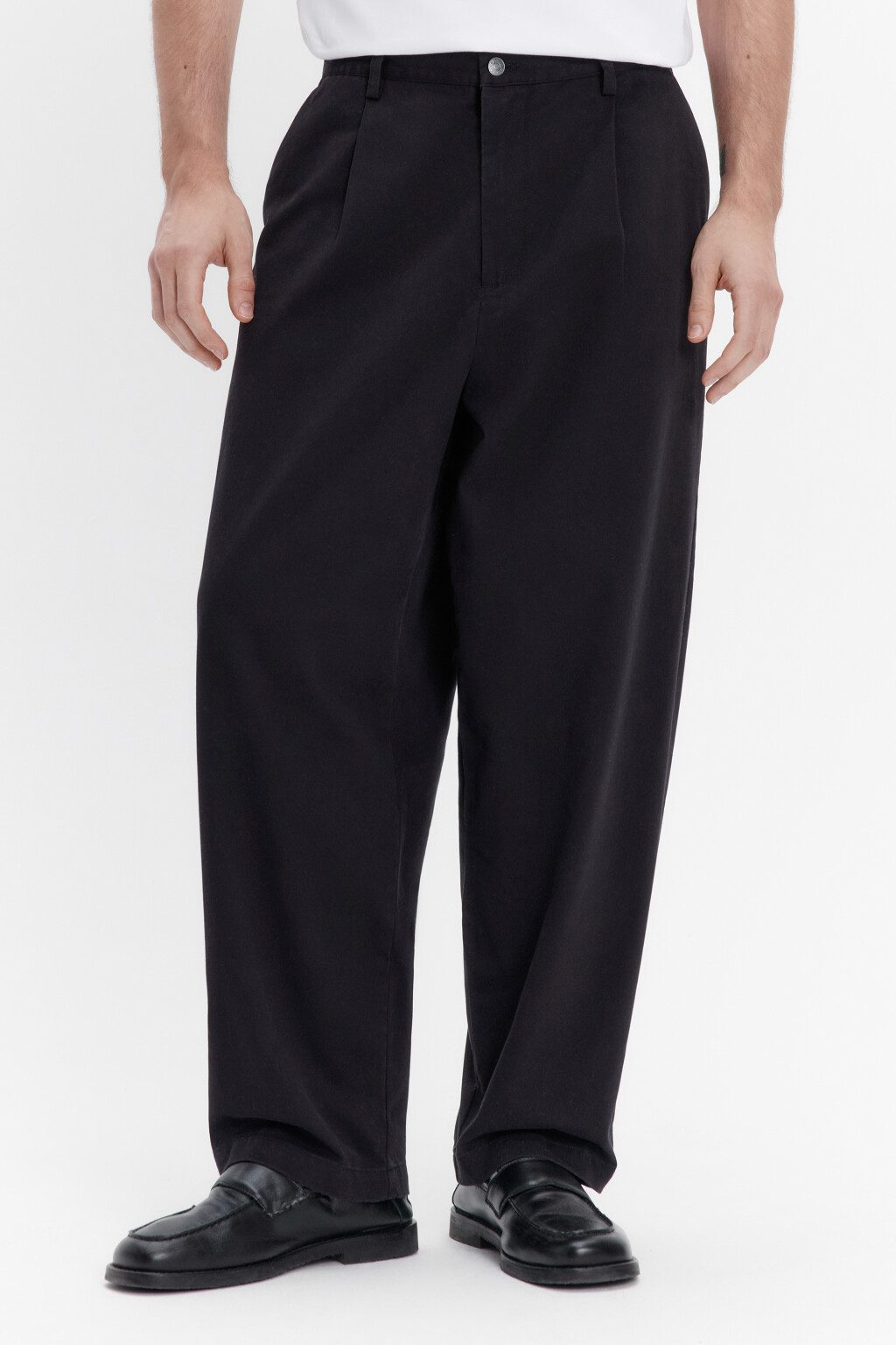 Брюки прямые из хлопкового текстиля - цвет черный - 2