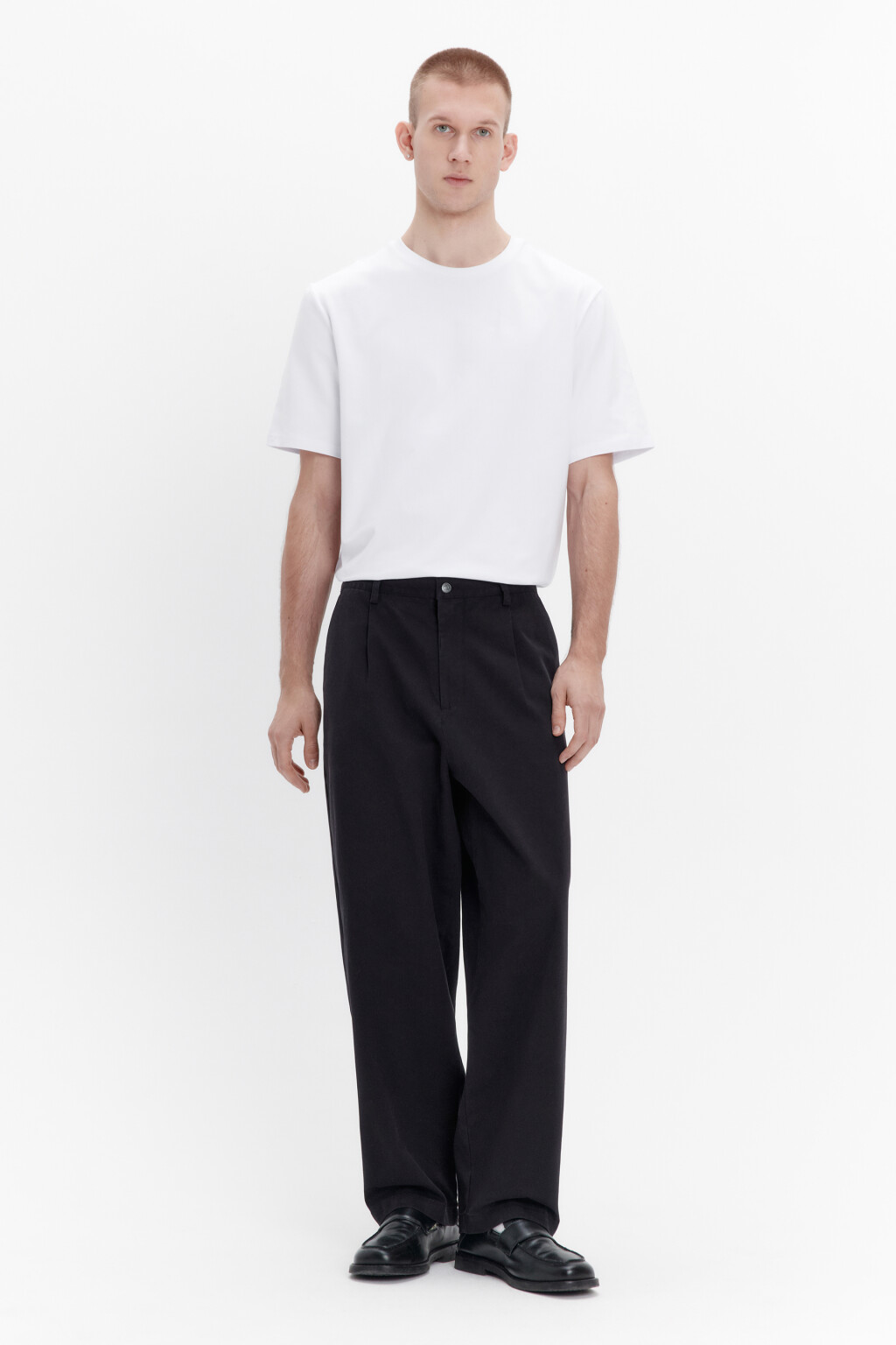 Брюки прямые из хлопкового текстиля - цвет черный - 4