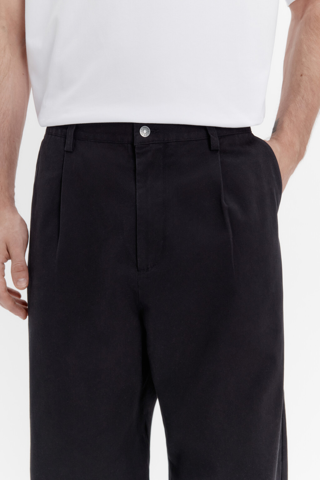 Брюки прямые из хлопкового текстиля - цвет черный - 5