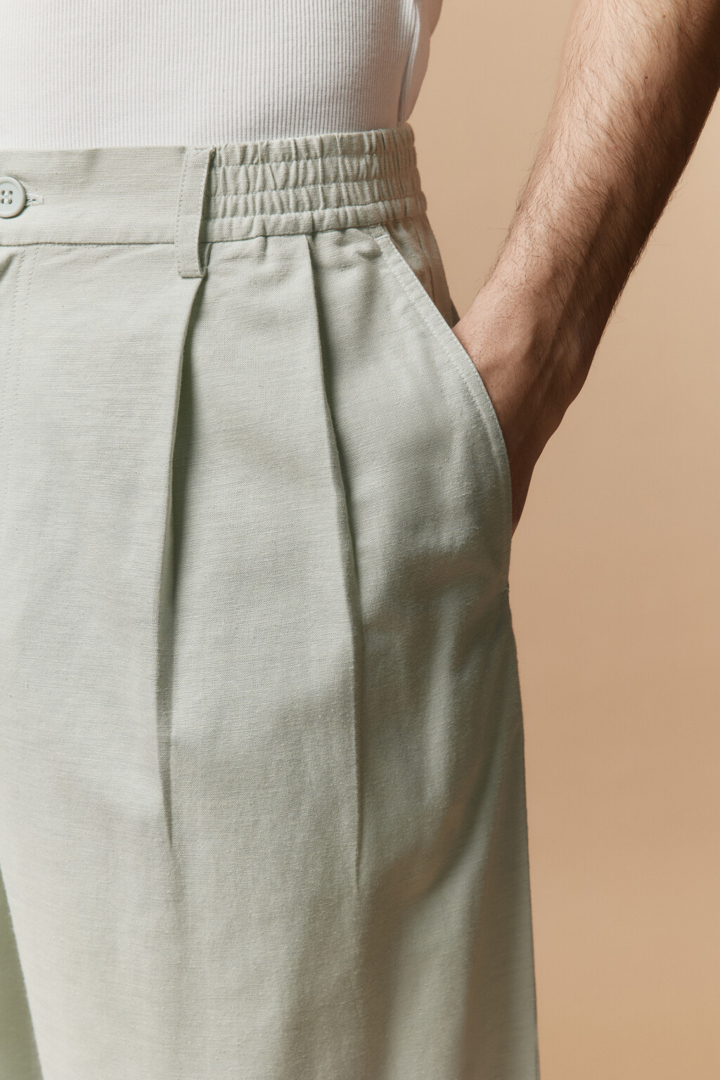 Брюки костюмные из льняной ткани - цвет зеленый - 6