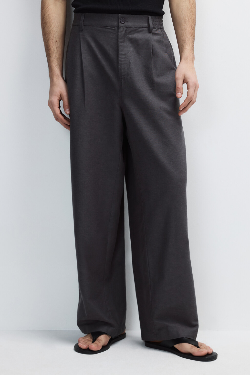 Брюки костюмные из льняной ткани - цвет серый - 2