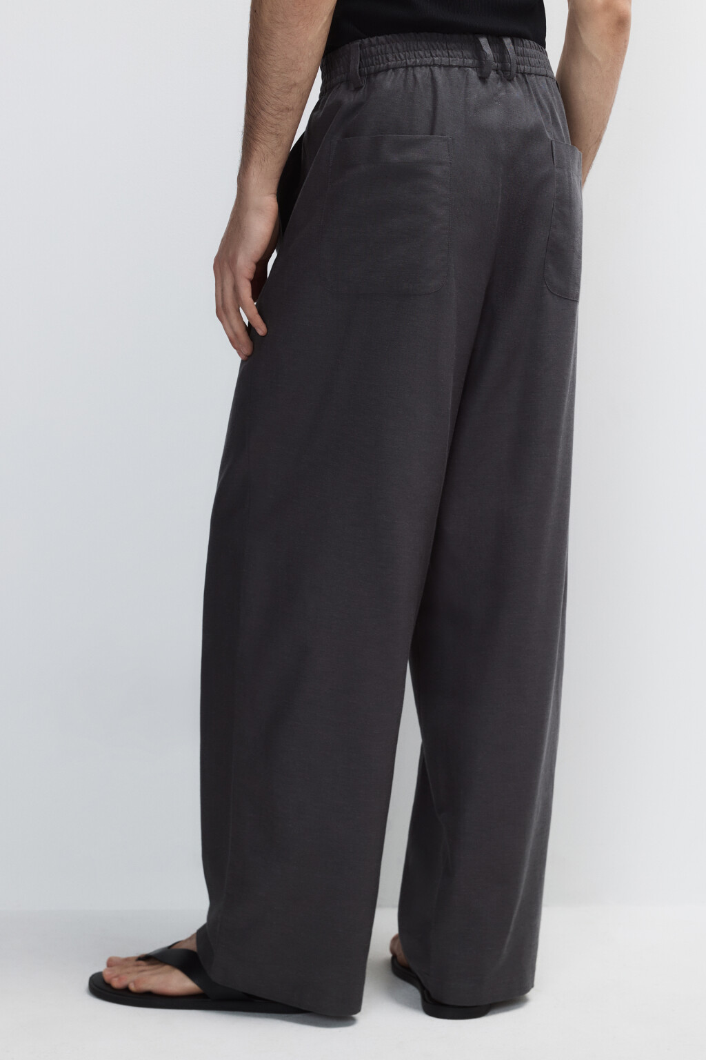 Брюки костюмные из льняной ткани - цвет серый - 3