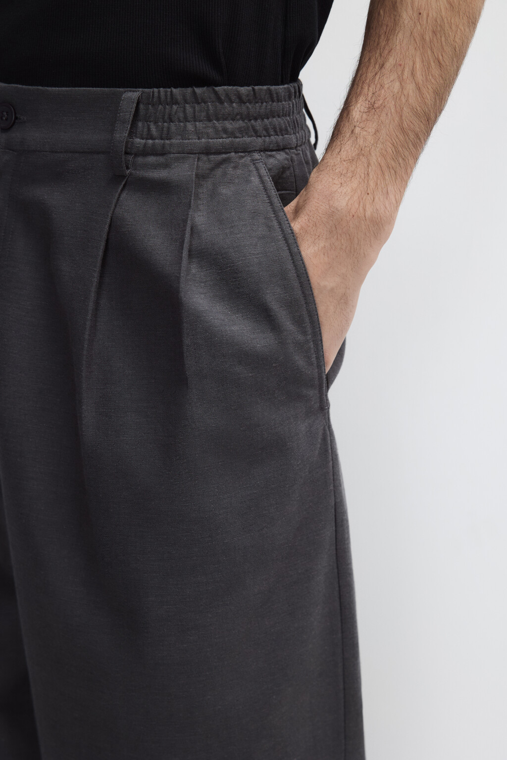 Брюки костюмные из льняной ткани - цвет серый - 6